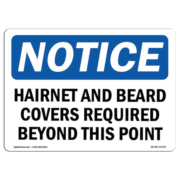 Signmission OSHA, Hairnets & Beard Covers Required Beyond, 5in X 3.5in, 10PK, 5" W, 3.5" H, Landscape, PK10 OS-NS-D-35-L-13194-10PK - main